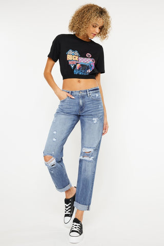 Kancan Mid Rise Distressed Straight Jeans Trendsi