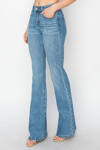 RISEN Mid Rise Flare Jeans with Pockets Trendsi