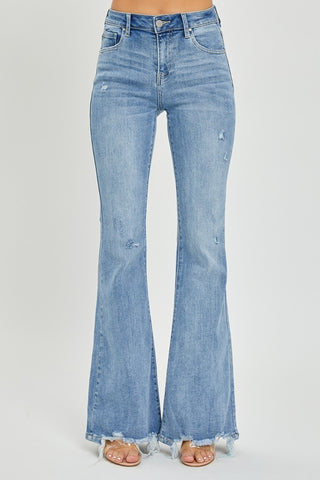 Risen Full Size High Rise Frayed Hem Flare Jeans Trendsi