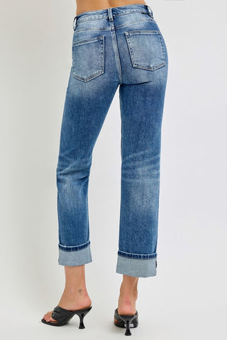 RISEN Full Size High Rise Crop Straight Roll Up Jeans Trendsi