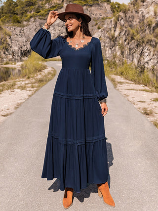 Long Sleeve Lace Trim Maxi Dress Trendsi