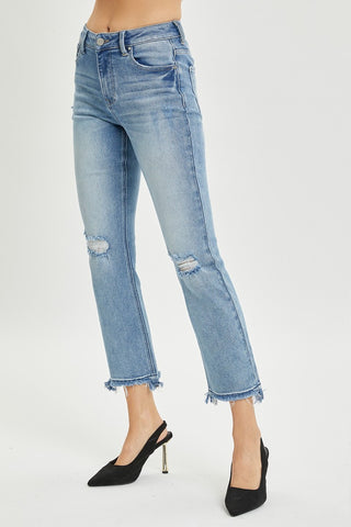 RISEN Full Size High Rise Distressed Cropped Straight Jeans Trendsi