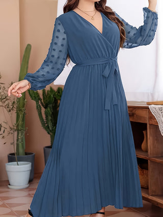 Plus Size Swiss Dot Tie Waist Maxi Dress Trendsi