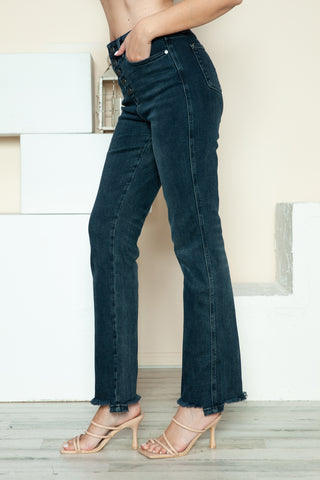 Judy Blue Full Size Button Fly Hem Destroy Straight Jeans Trendsi