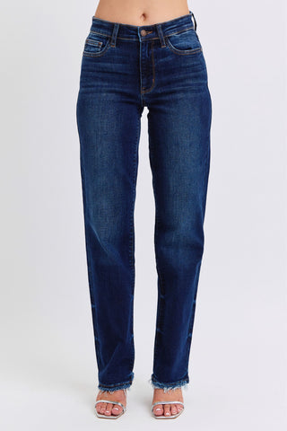 Judy Blue Full Size Raw Hem Straight Leg Jeans Trendsi