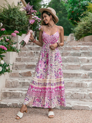 Tassel Printed V-Neck Maxi Dress Trendsi