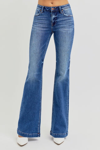 RISEN Full Size Low Rise Flare Jeans with Pockets Trendsi