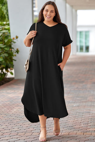 Plus Size V-Neck Short Sleeve Maxi Dress Trendsi