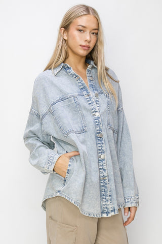 RISEN Button Up Long Sleeve Shacket Trendsi