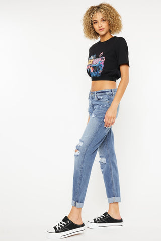 Kancan Mid Rise Distressed Straight Jeans Trendsi