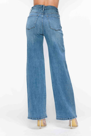 bytos Full Size High Rise Wide Leg Jeans with Pockets Trendsi