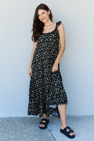 Doublju In The Garden Ruffle Floral Maxi Dress in  Black Yellow Floral Trendsi