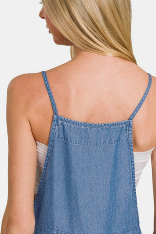 Zenana Washed Adjustable Strap Wide Leg Denim Overalls Trendsi