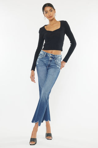 Kancan High Rise Wide Waistband Slim Straight Jeans Trendsi