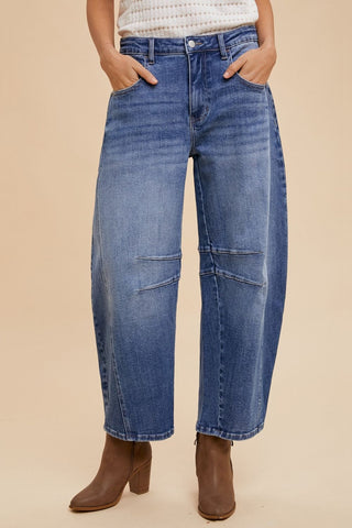 Annie Wear Mid Rise Barrel Leg Jeans with Pockets Trendsi