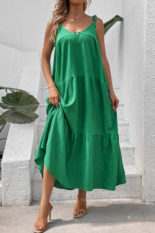 Perfee Tie-Shoulder Tiered Maxi Dress Trendsi