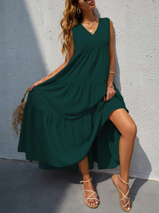 FAM-FAM Tiered V-Neck Sleeveless Dress Trendsi