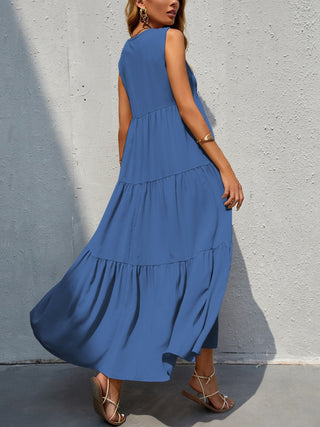 FAM-FAM Tiered V-Neck Sleeveless Dress Trendsi