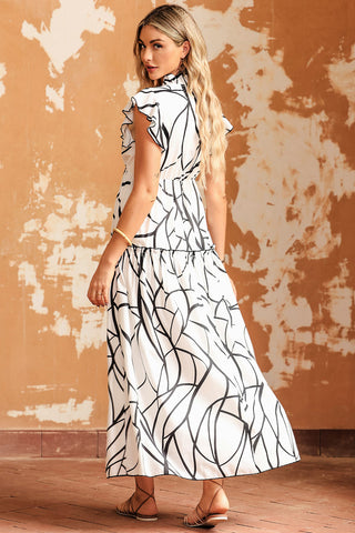 Ruffled Printed Surplice Cap Sleeve Dress Trendsi