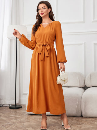 Tie Waist Puff Sleeve Maxi Dress Trendsi