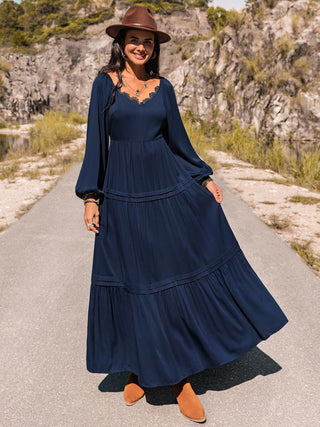 Long Sleeve Lace Trim Maxi Dress Trendsi