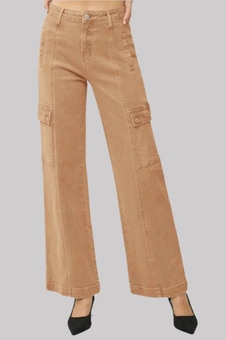 RISEN Full Size High Rise Wide Leg Cargo Jeans Trendsi