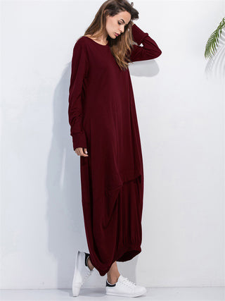 Full Size Round Neck Long Sleeve Sweatshirt Dress Trendsi