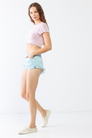 LITZ LA Distressed Ripped Denim Shorts Trendsi