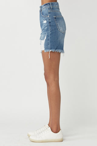 RISEN High Waisted Distressed Denim Shorts Trendsi