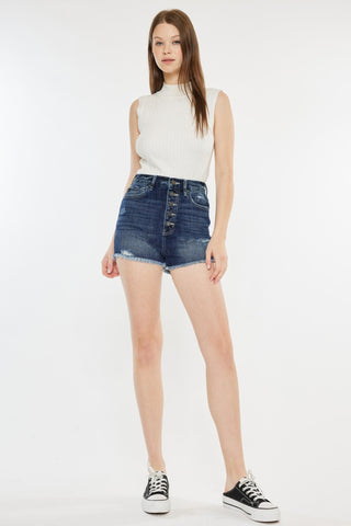 Kancan Raw Hem Button Fly Denim Shorts Trendsi