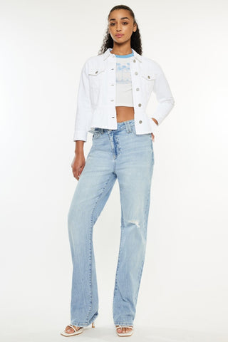 Kancan Distressed High Waist Straight Jeans Trendsi