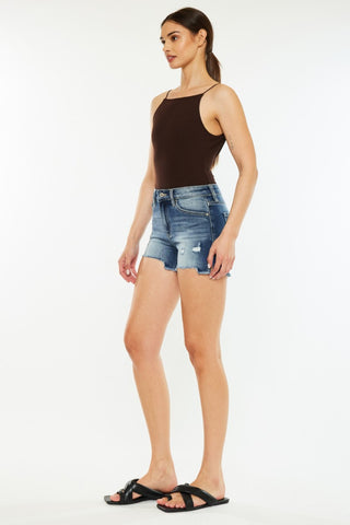 Kancan High Waist Raw Hem Denim Shorts Trendsi