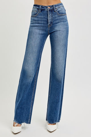 RISEN Tummy Control High Rise Raw Cut Jeans Trendsi