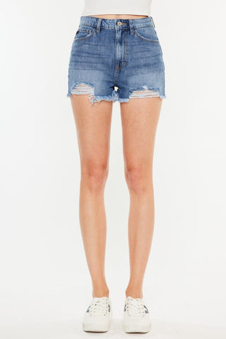 Kancan Distressed Raw Hem High Waist Denim Shorts Trendsi