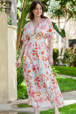 Floral Deep V Slit Maxi Dress Trendsi