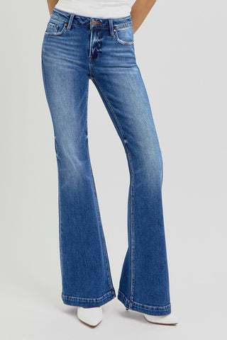 RISEN Full Size Low Rise Flare Jeans with Pockets Trendsi