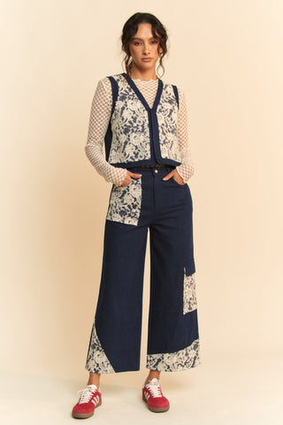 Davi & Dani Lace Applique Wide Leg Jeans Trendsi