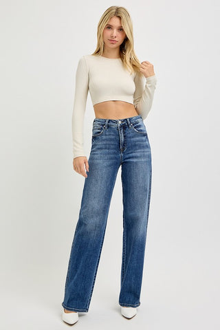 RISEN Full Size Tummy Control High Rise Jeans Trendsi