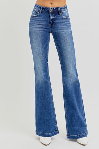 RISEN Full Size Low Rise Flare Jeans with Pockets Trendsi