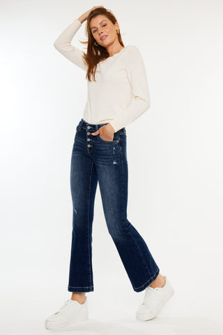 Kancan Mid Rise Button Fly Flare Jeans Trendsi