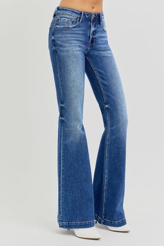 RISEN Full Size Low Rise Flare Jeans with Pockets Trendsi