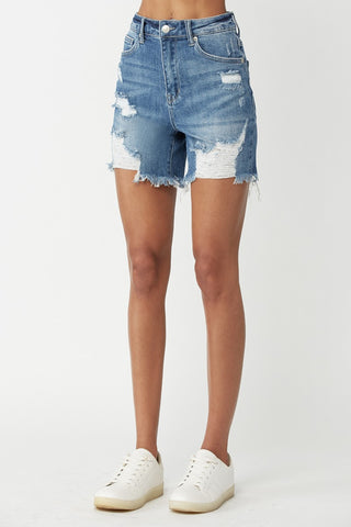 RISEN High Waisted Distressed Denim Shorts Trendsi