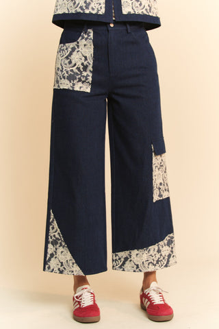 Davi & Dani Lace Applique Wide Leg Jeans Trendsi