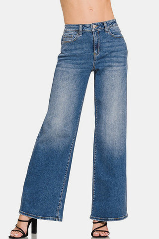 Zenana High Rise Wide Leg Jeans with Pockets Trendsi