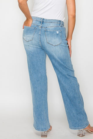 bytos Full Size Distressed High Rise Straight Jeans Trendsi