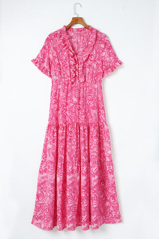 Paisley Print Flounce Sleeve Maxi Dress Trendsi