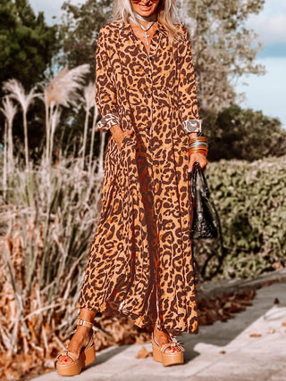 Leopard Buttoned Maxi Dress Trendsi