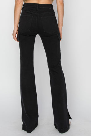 RISEN Full Size High Rise Side Slit Cargo Bootcut Jeans Trendsi