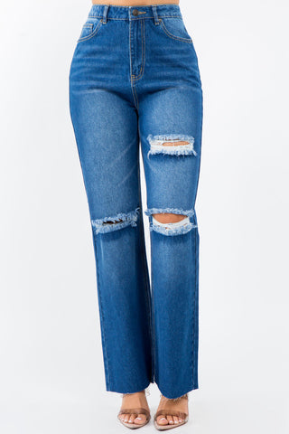 American Bazi High Waist Distressed Wide Leg Jeans Trendsi