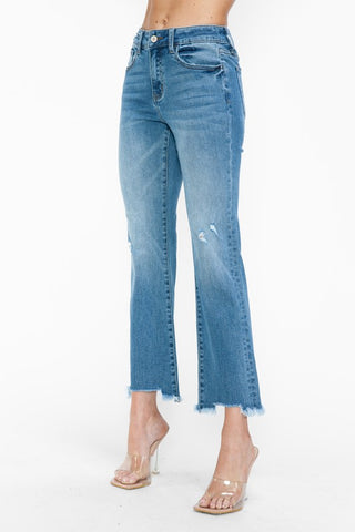 bytos Raw Hem Distressed Mid Rise Crop Jeans Trendsi